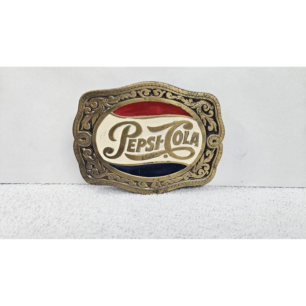 Vintage Pepsi-Cola Belt Buckle 1991 Great American Buckle Co USA Gold Soda Logo